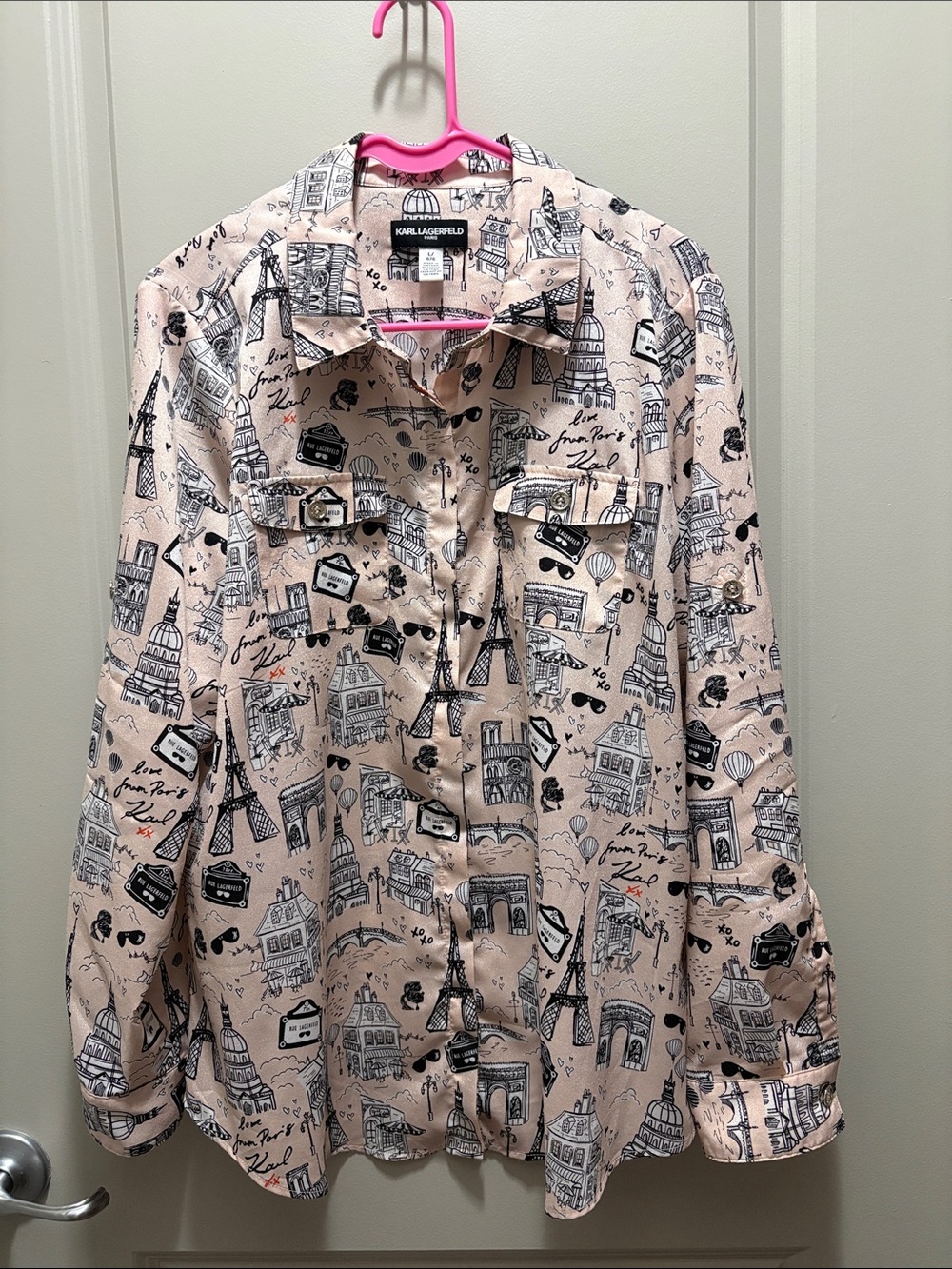 Karl Lagerfeld Pink & Black Paris Sketch Top